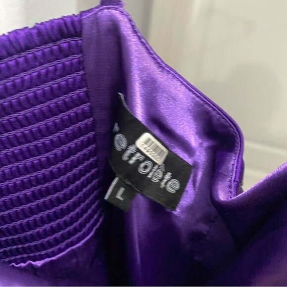 Retrofete Janessa Purple Satin Spaghetti Strap Mini Dress Size Large Square Neck - Picture 4 of 7